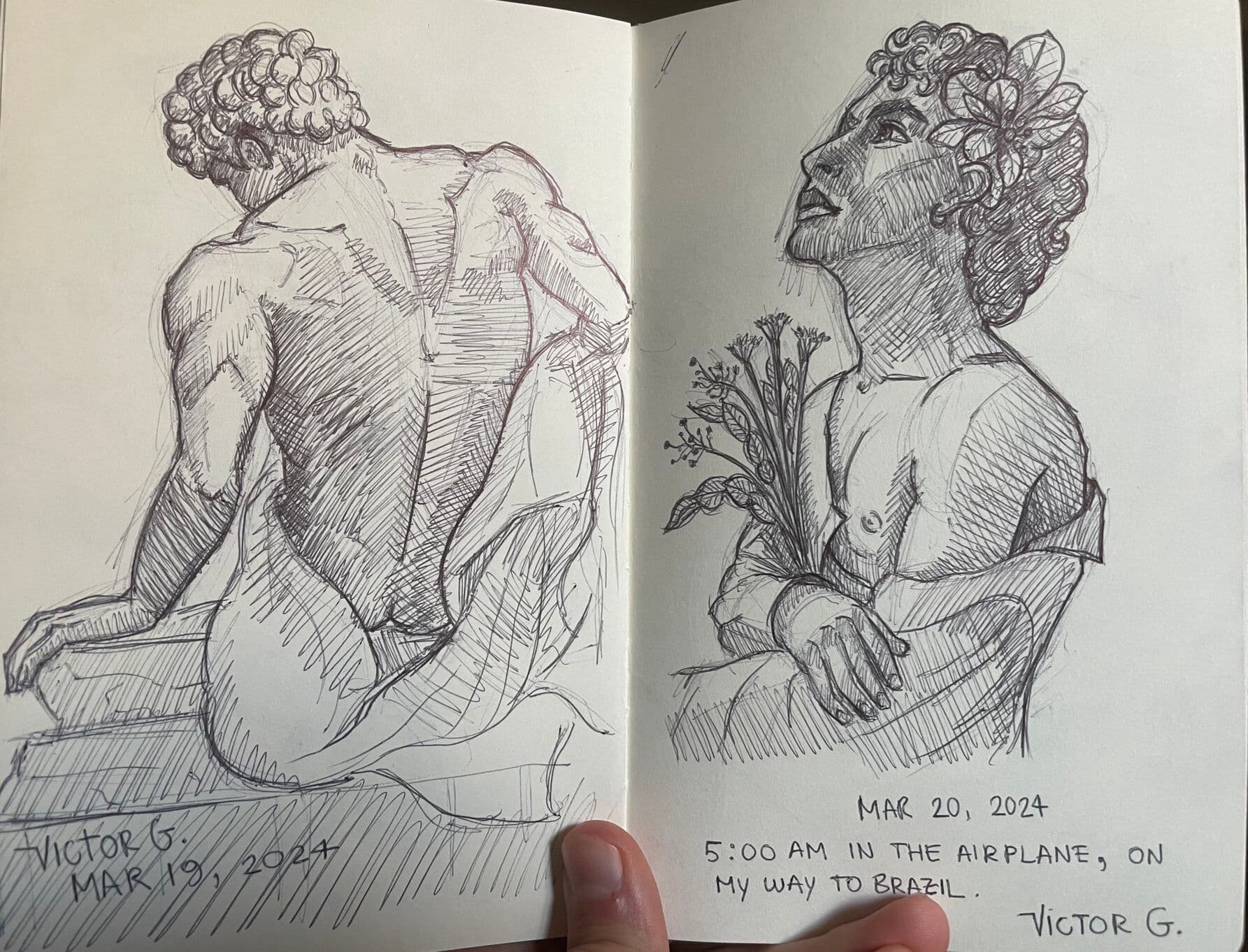 Pen portrait and figure studies