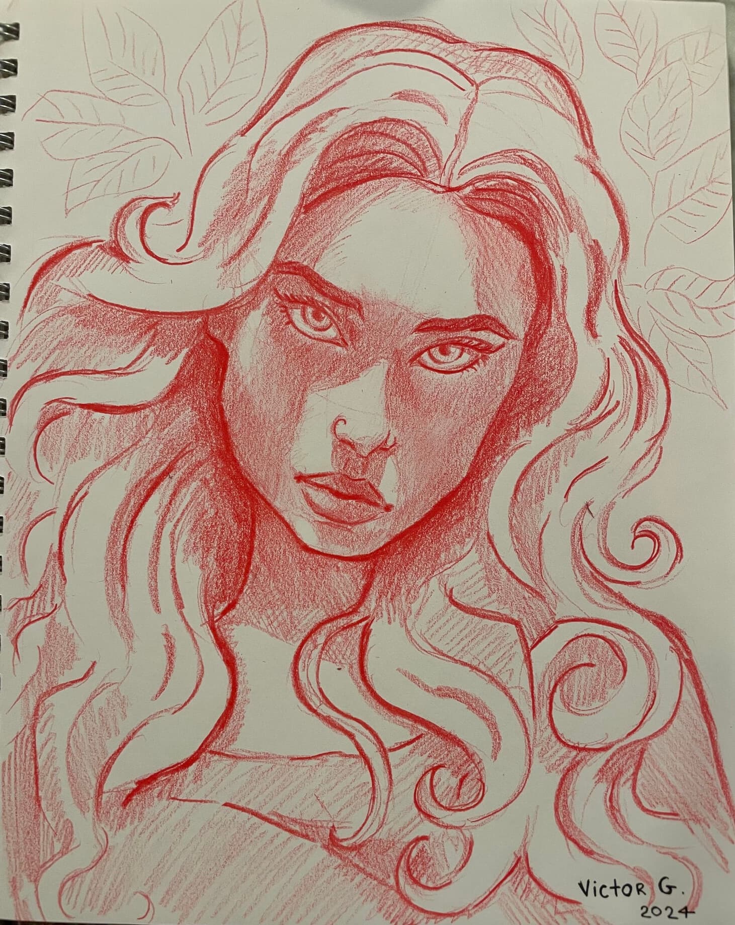 Red Coloring Pencil Portrait Study