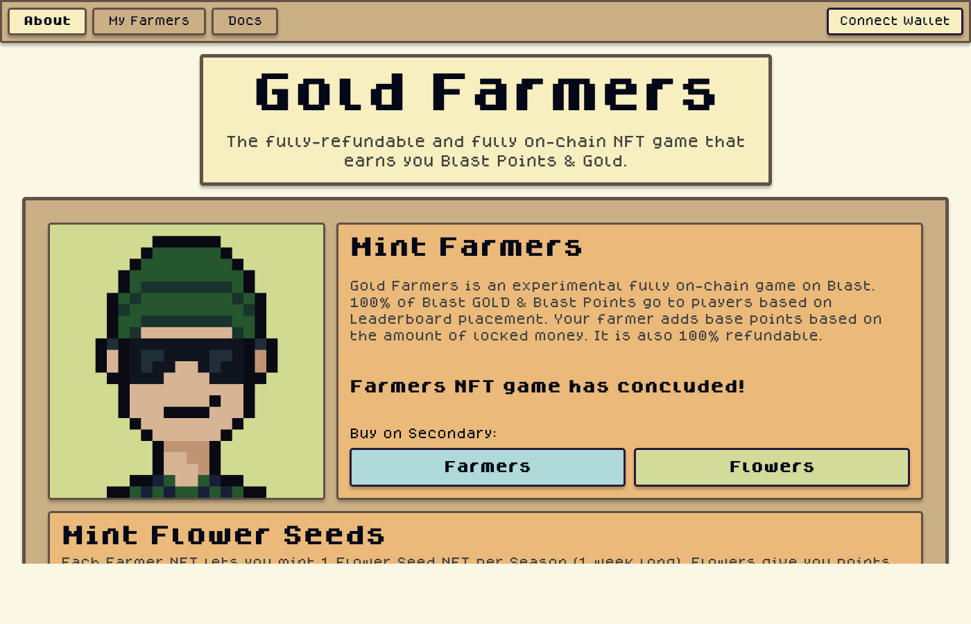 Gold Farmers — the fully on-chain NFT game on Blast Gold Farmers hero