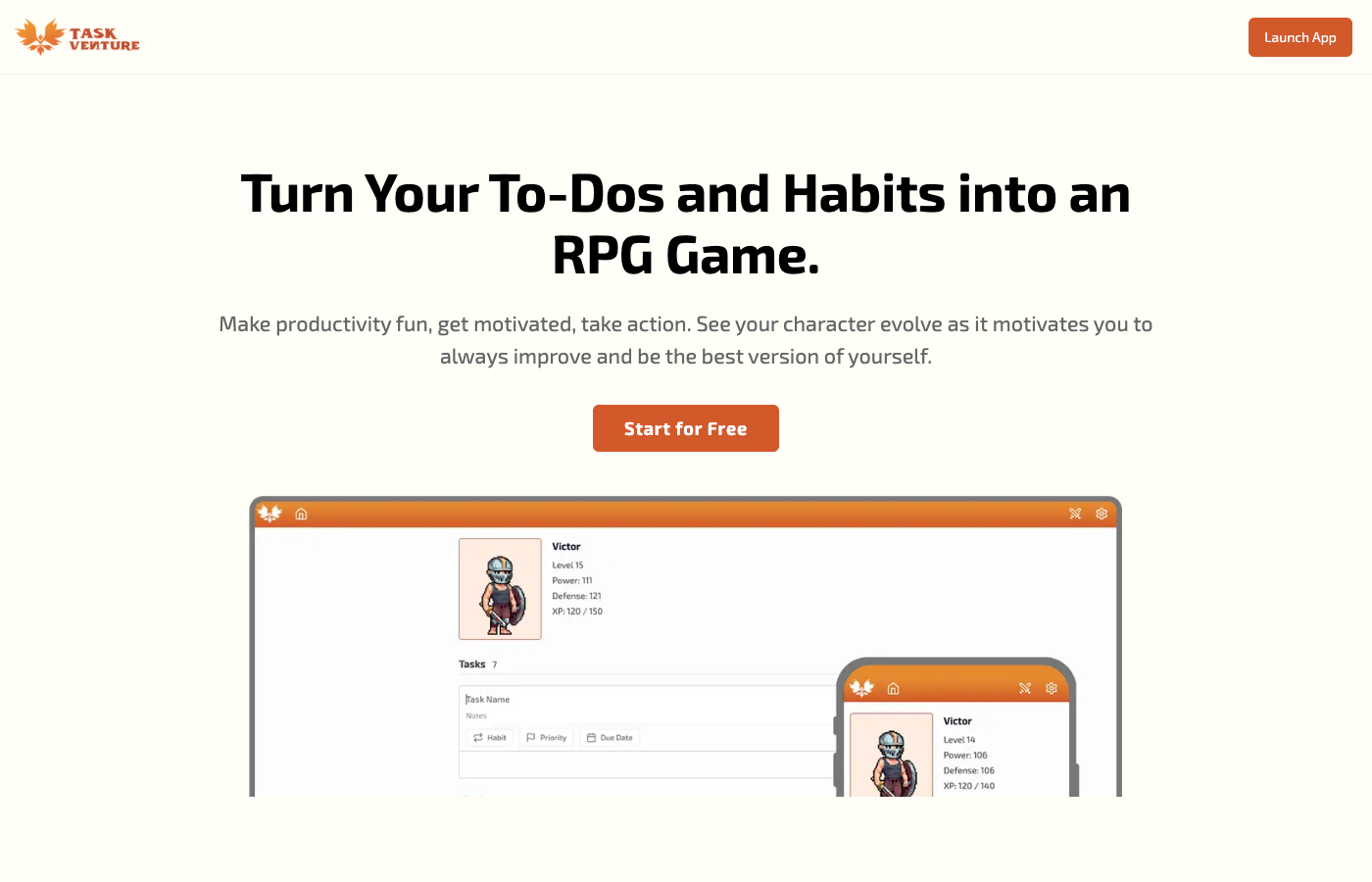Taskventure landing page
